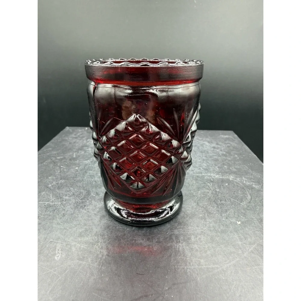 ❤️Vintage Ruby Red Pressed Glass Toothpick / Votive Holder Elegant Collectible